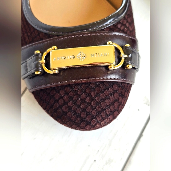 New Antonio Melani Marra Brown Leather Nubuck Snakeprint Wedge Heel Slip on - Picture 8 of 12